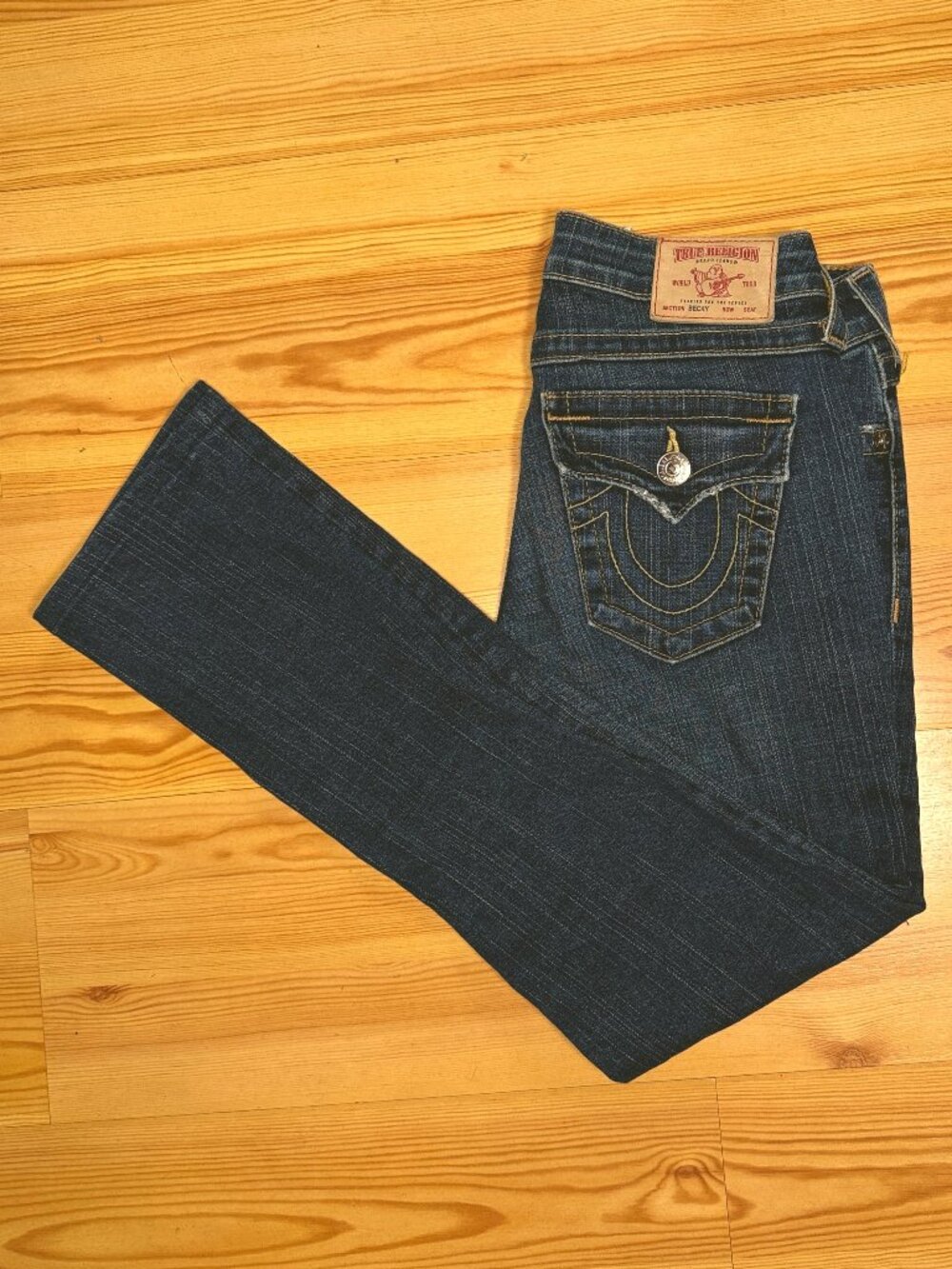True Religion Becky Womens Size 25 Bootcut Jeans Blue Flap Pocket Made in USA